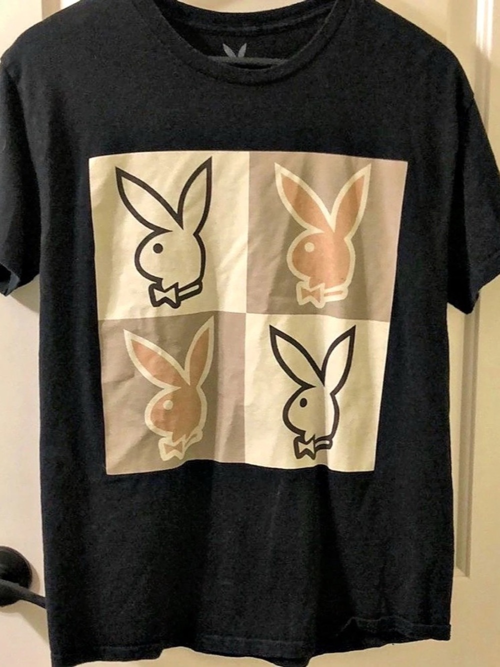 Playboy Mens Quad Bunny Logo Graphic T-Shirt Black & Pink Medium